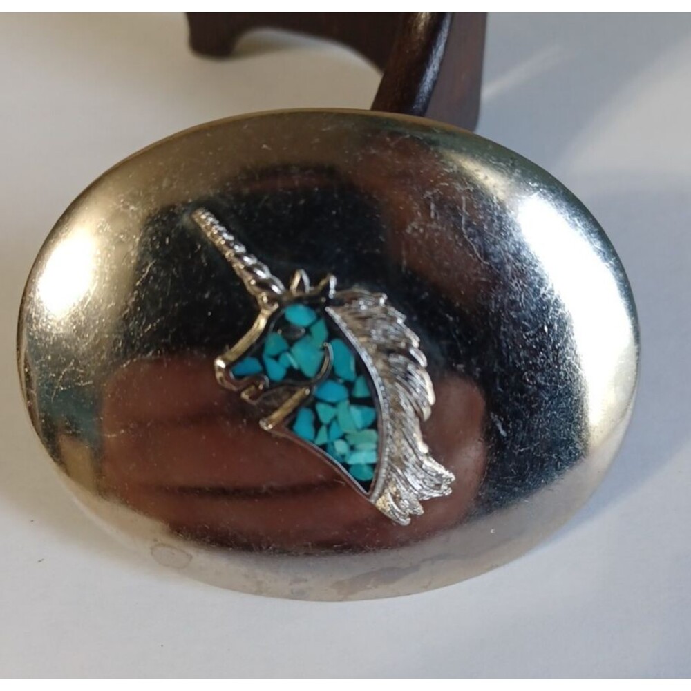 Unicorn Native American Indian Faux Turquoise Inlay Belt Buckle Zuni Tribe VTG
